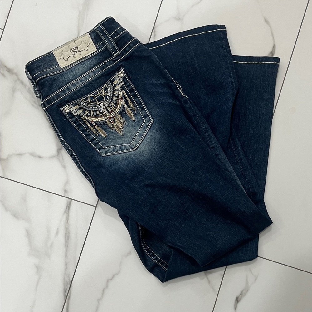 Miss Me Dark Blue Boot Cut Jeans with Embroidered Pocket